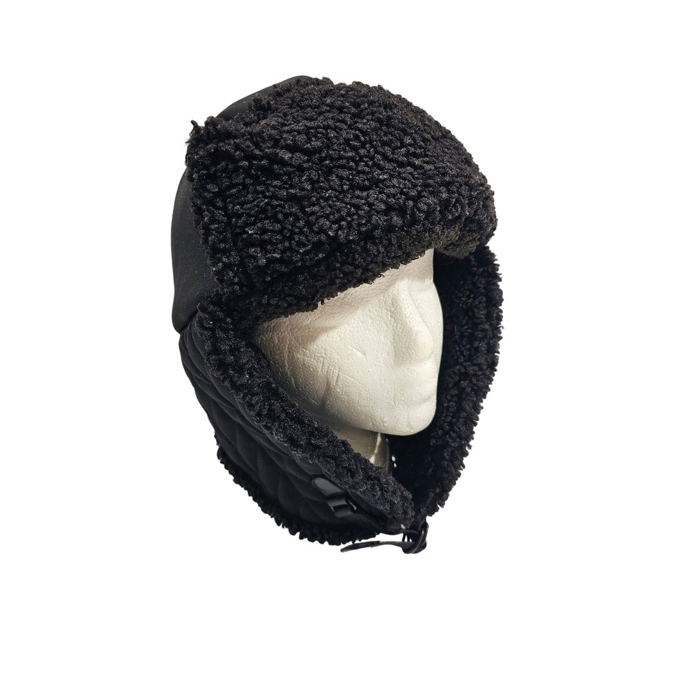 UGG Trapper Ushanka Aviator Hat S/M Black Quilted Sherpa Faux Fur Lined Winter